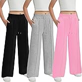 EXARUS Girls Sweatpants Front Seam Drawstring High Waist Wide Leg Sweat Pants Baggy Causal Kids High Waisted 6-14Y
