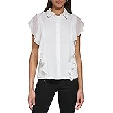 Calvin Klein Womens Sleeveless Ruffle Front Blouse (Plus Size)