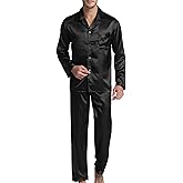 Sanraflic® Men's Satin Pajamas Long Button-Down Pj Set Sleepwear Loungewear Nightwear