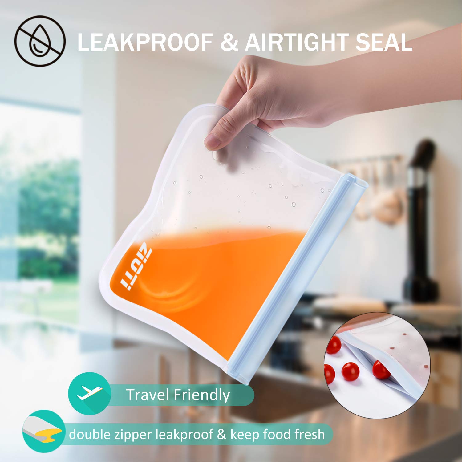 Reusable Storage Bags 10 Pack, 2 Reusable Sandwich Bags, 5 Reusable Freezer Bags and 3 Reusable Snack Bags, 2019 BPA FREE Extra Thick Leakproof Easy Seal Gallon Ziplock Lunch Bags for Home and Travel