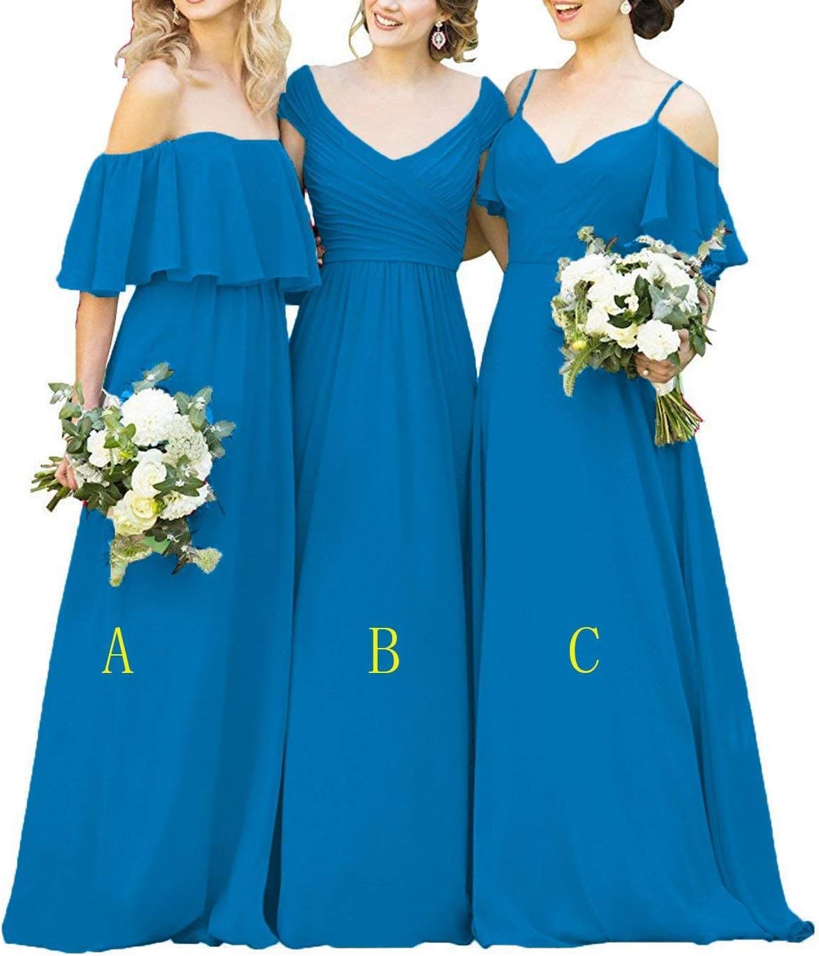 Hatail Off Shoulder Chiffon Bridesmaid Dress Strapless A-Line Evening Gown Long