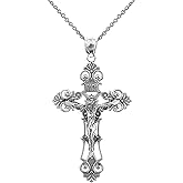 Religious Jewelry 925 Sterling Silver Floral Cross Charm Budded Crucifix Pendant Necklace
