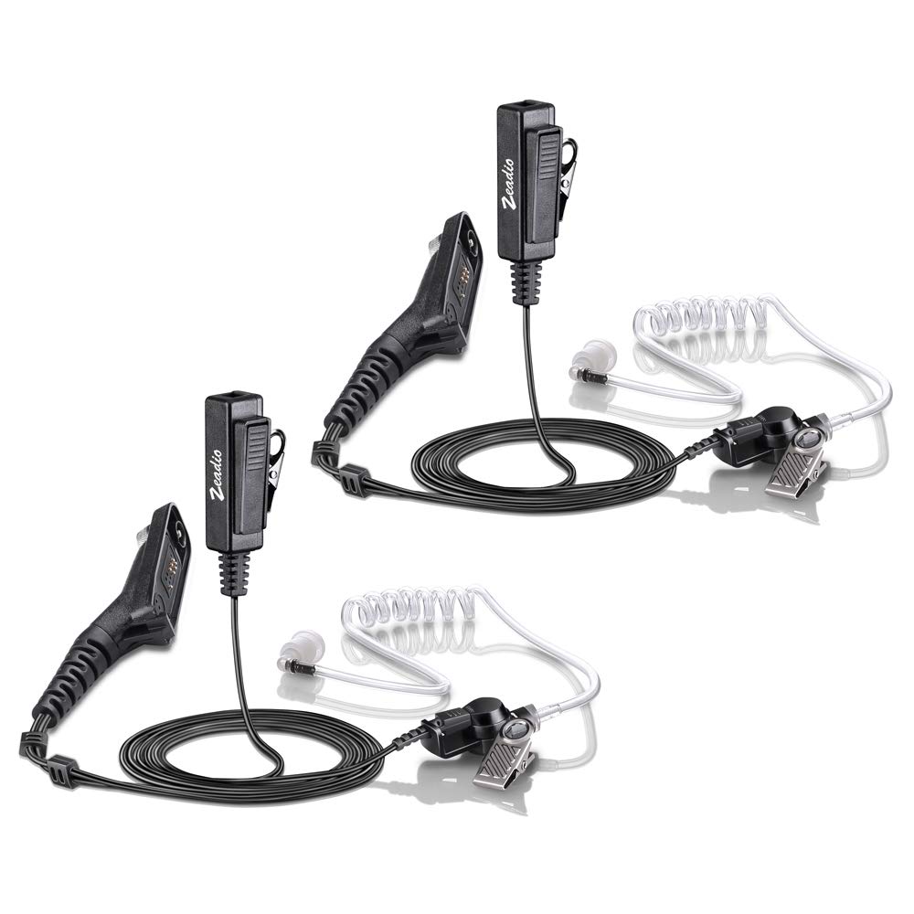 zeadio Surveillance Covert Air Acoustic Tube Walkie Talkie Earpiece Headset with Push-To-Talk Microphone for Motorola Multipin Two Way Radio (Pack of 2)