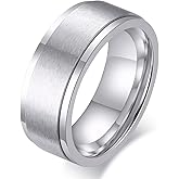 SWOPAN Men's Spinner Fidget Anxiety Ring 8MM Stainless Steel Rotation Wedding Rings for Men Women Stress Free Silver/Black/Gold/Blue Beveled Edges Engagement Bands Comfort Fit Jewelry Gifts Size 6-13
