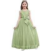 IBTOM CASTLE Flower Girl Dress Sequin Tulle A Line Maxi Dresses Bow Princess Birthday Party Pageant Formal Wedding Ball Gown