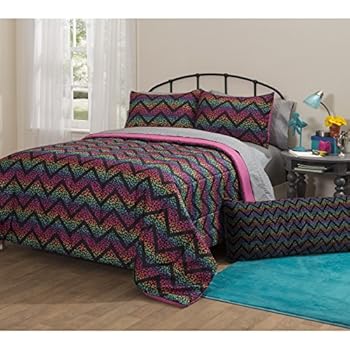 5pc Girls Teen Rainbow Leopard Themed Comforter Twin Xl Set