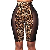 Atyfuniby Womens Sexy High Waisted Mesh See Through Skinny Shorts Leggings Club Streetwear