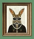 Hip Hop Rabbit 'MC Hippity Hop' Bunny with iced out bling and grillz illustration beautifully upcycled dictionary page book art print