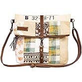 Myra Bag Crossbody Bag for Women - Western Upcycled Canvas & Leather Shoulder Handbag Beige