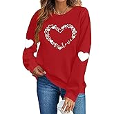 kfulemai Womens Valentines Sweatshirt Funny Love Heart Long Sleeve Graphic Shirt Casual Pullover Top