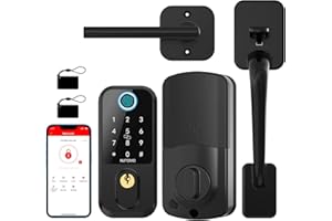 Smart Front Door Lock Set: NUTOMO Keyless Entry Keypad Door Lock with Handles, Alexa Fingerprint Smart Lock for Front Door, Bluetooth Electronic Smart Deadbolt Lock, APP/Keyfobs/Auto Lock, Matte Black
