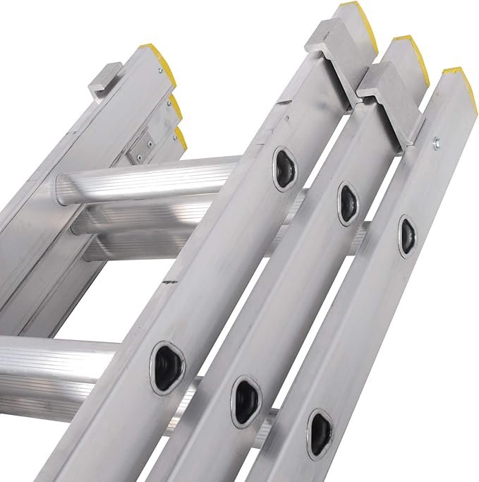 4m 9.9m Aluminium TRIPLE Section Extension Ladders & Stabiliser Feet