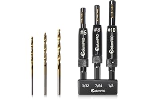 ColumPRO 3 PCS Self Centering Drill Bits Set, Titanium Coated VIX Bits,Door Window Cabinet Hinge Woodworking Pilot Hole Drill Bit 3/32"(#6),7/64"(#8),1/8" (#10)