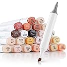 24 Colors Skin Tone Pens Dual Tip Twin Marker Set, Artist Permanent Sketch Manga Marker Pens for Portrait Illustration Drawing Coloring - Alcohol Based Art Markers