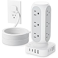 Picture of Flat Plug Power Strip Tower, 40W Total Fast Charging Station, Dual PD 20W USB-C Surge Protector with 12 AC Outlets and 8 USB Ports (4 USB C), 10FT Extension Cord for Home Office Dorm Room