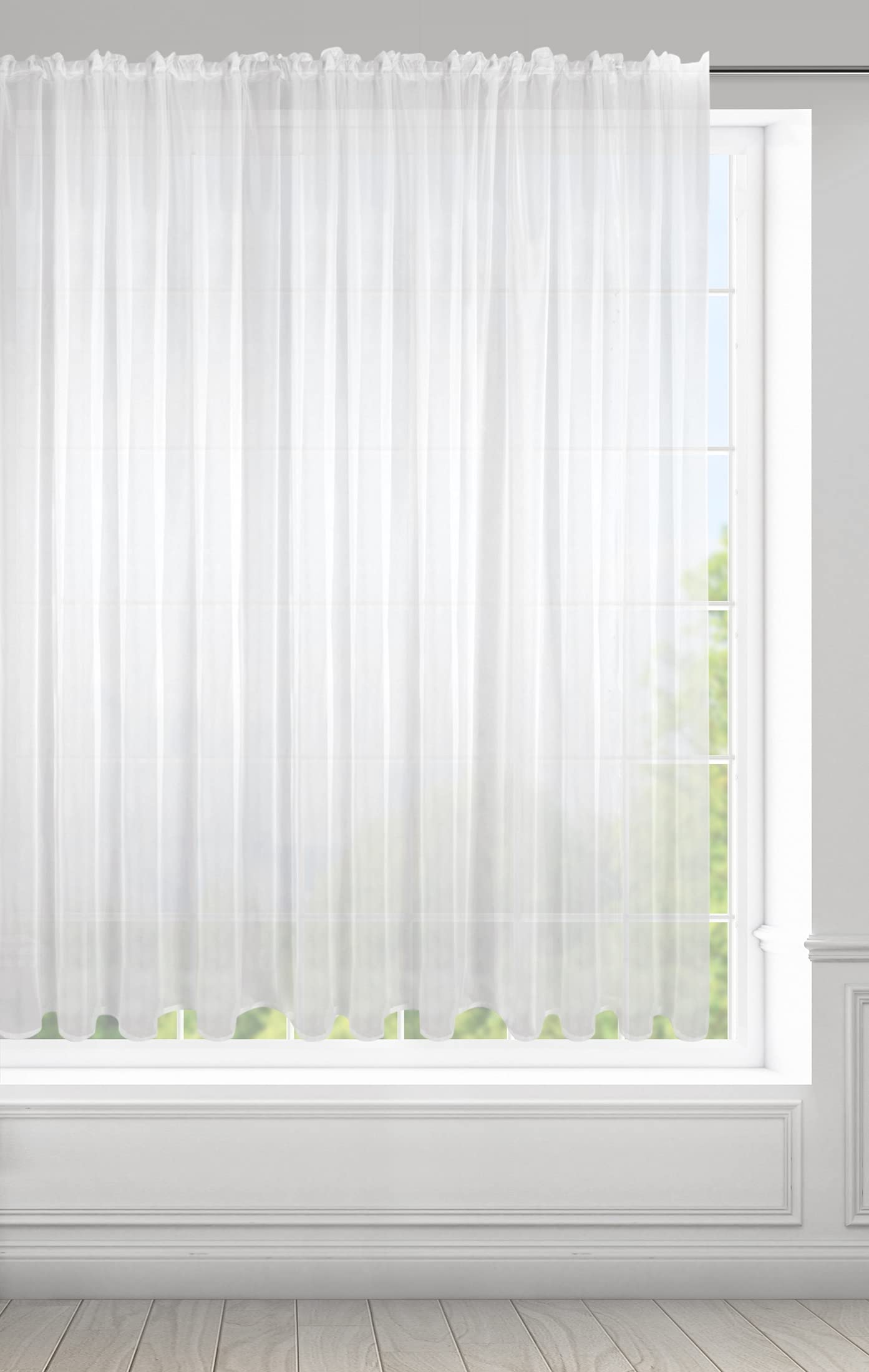 Eurofirany LUCY Voile Curtain, Sheer Curtain with Rufflette Tape - 1 Unit, Bedroom, Living Room, Kitchen, White, 400x150 cm