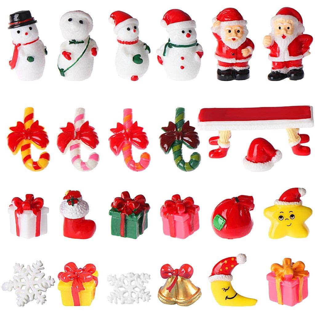 Peerless 24Pcs Christmas Miniature Figurines Snowman Santa Claus Red Hat Socks Gift Miniature Resin Ornaments for Garden Miniature Scenes Micro Landscape DIY Christmas Crafts Home Desk Decor