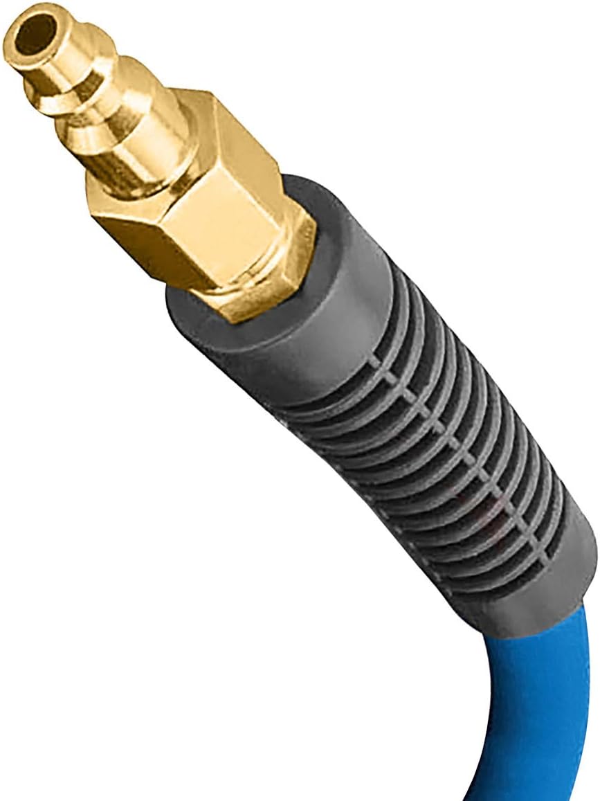 Estwing E1450PVCR 1/4" x 50' PVC / Rubber Hybrid Air Hose with Fittings Lightweight Kink-Resistant Compressed Air Hose with Solid Brass Couplings, Blue and Yellow - - 