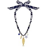 CLASSYZINT Gold Fish Necklace Blue Bead Necklace Boho Ocean Necklace Summer Jewelry for Women