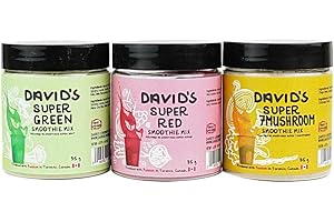 David's Condiments Superfood Smoothie Pack - 1 Red, 1 Green & 1 Seven Mushroom - 35g (1.23oz) ea | Delicious Vegan, Keto, & P