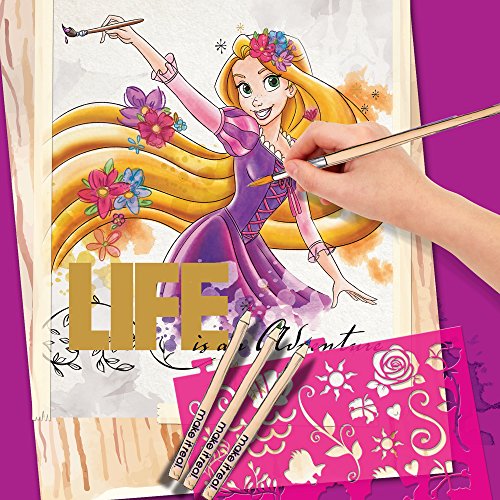 Make It Real – Disney Princess Fashion Watercolor Sketchbook. Disney Princesses Water Coloring Book for Girls. Includes Princess Sketch Pages, Paint Brushes, Watercolor Paints, Stencils & Stickers - Thumbnail 2