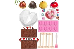 EDDHOMES Heart Molds for Chocolate with Hammer, Large Breakable Heart Mold for Chocolate Heart Silicone Mold 8 Cavity Diamond Heart Shaped Silicone Molds for Valentines Day (10pcs)