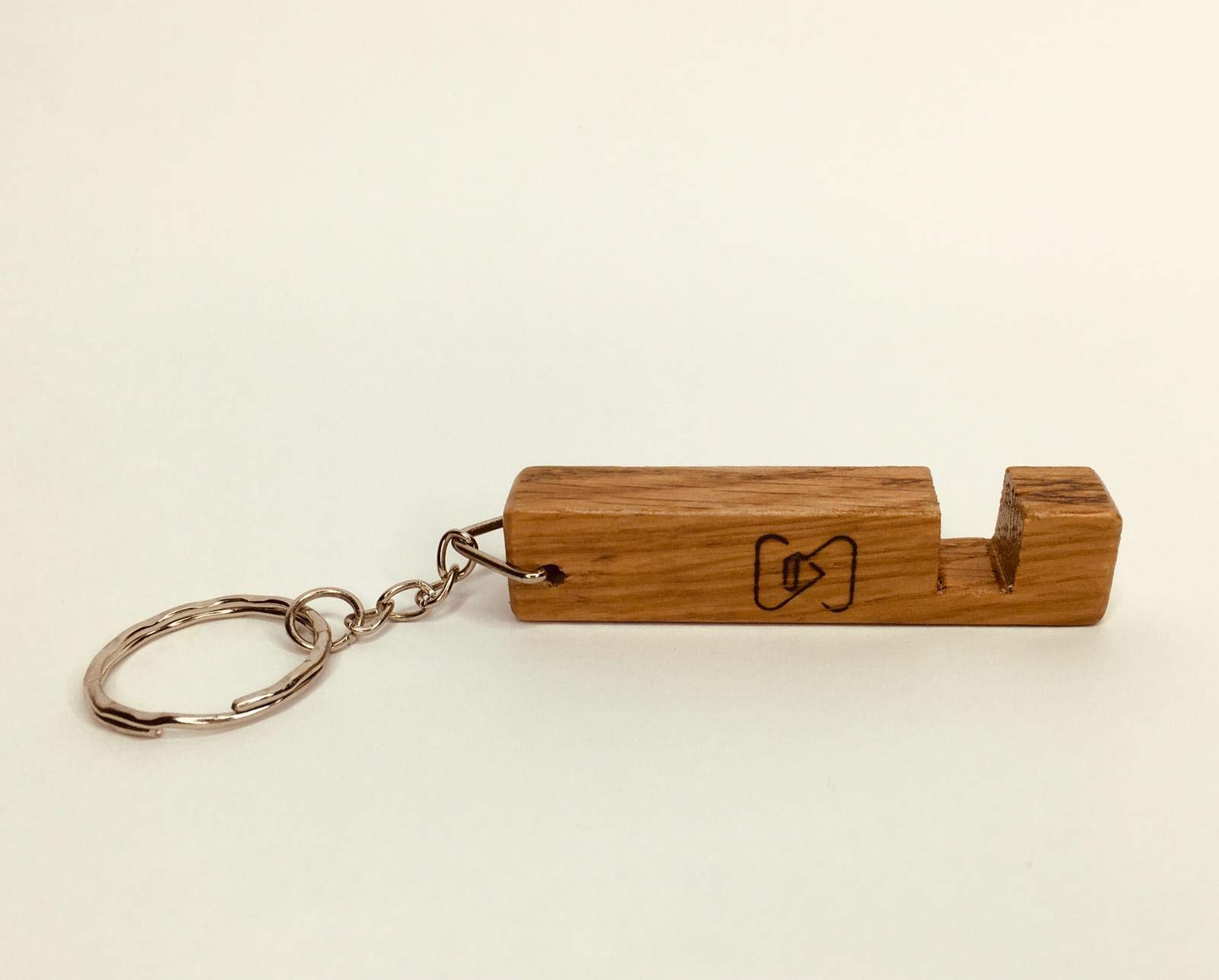 SILVIONIX LTD Oak Keyring Phone Stand and Holder, Key Chain Smartphone Holder, Wood Gift
