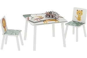 Qaba 3-Piece Kids Table and Chair Set, Toddler Table and Chair Set with Animal Pattern for Boys and Girls Aged 3-8, Bedroom, 