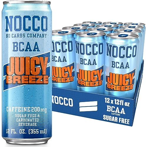 NOCCO BCAA Energy Drink Juicy Breeze 12 Fl Oz (Pack of 12) 200mg of