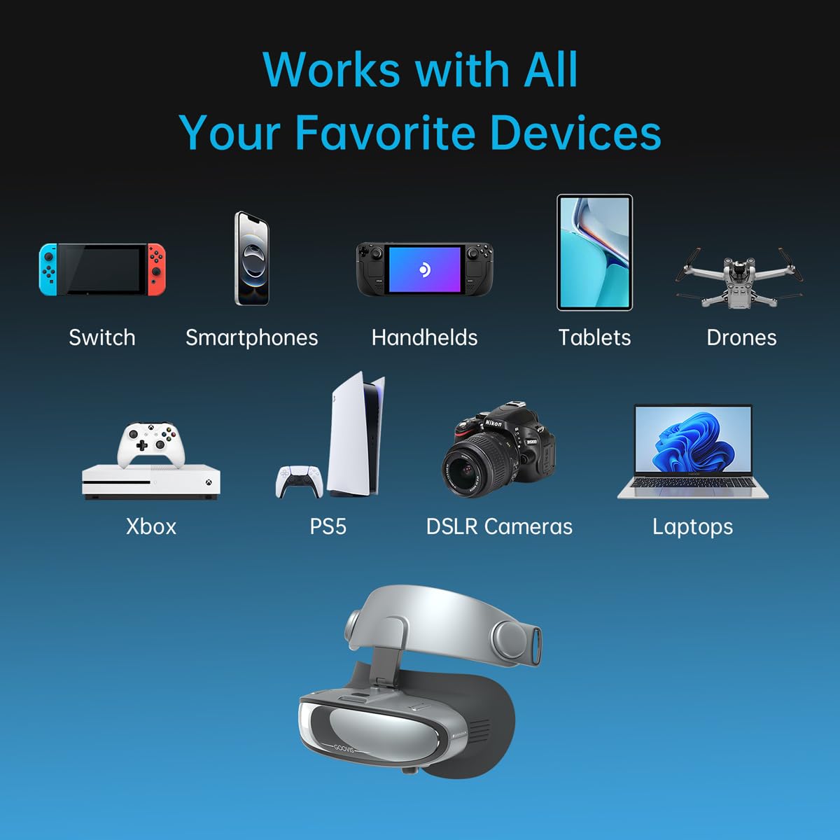 Goovis G3X XR Head Mounted Display – 800'' FHD Sony Micro-OLED Display, Dual Viewing Modes, Portable 3D Theater for Gaming、Streaming, Compatible with iPhone 16/Android/PC/Handhelds/PS5