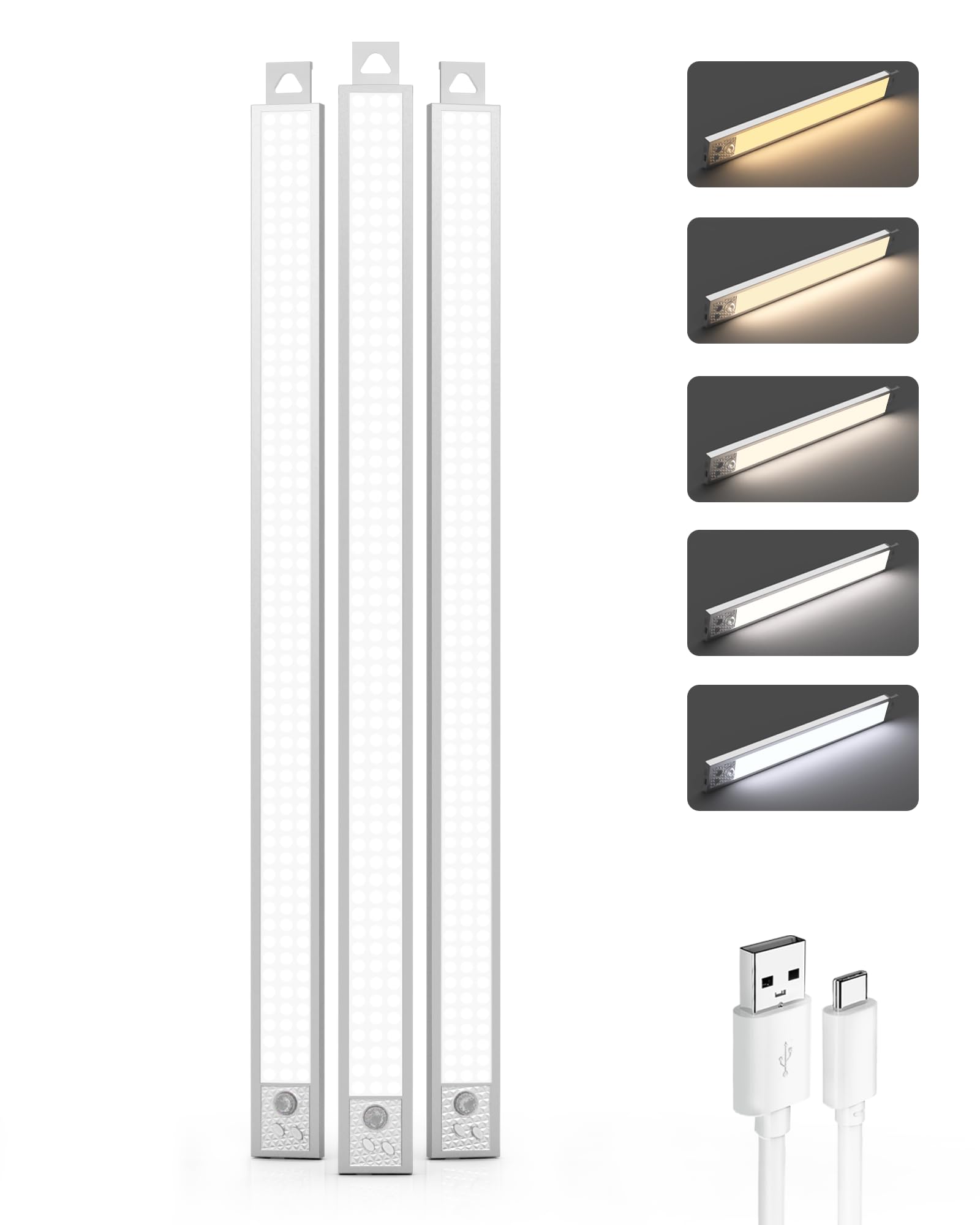 Photo 1 of 24 Inch Under Cabinet Lighting, 3Pack 5CCT Dimmable Closet Lights, Motion Sensor LED Lights of Battery Operated, Rechargeable Under Counter Light for Kitchen, Stairs, Bedroom, Wardrobe