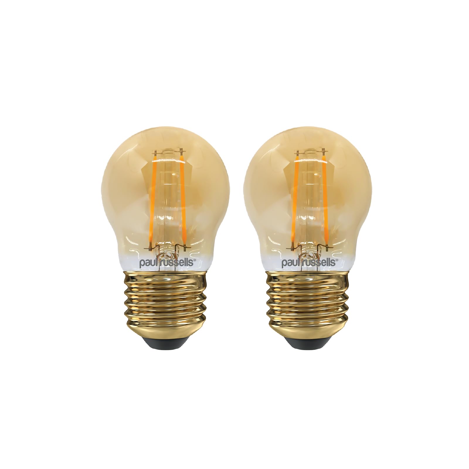 paul russells LED Filament Golf Ball Light Edison Screw E27, 20W Equivalent G45 Bulb, 2.5W 200LM LED 2200K Amber Lamps, Home Ceiling Chandelier Energy Saving Non-Dimmable Lightbulbs, 2 Pack