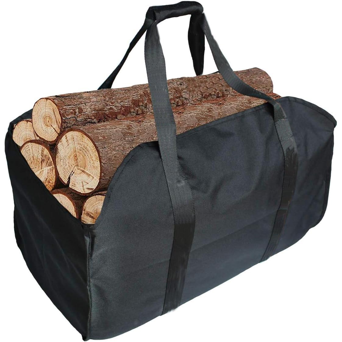 CACTIYE Canvas Log Tote Bag Carrier Indoor Fireplace Firewood Totes Large Log Carrier, firewood Carry Bag Holder, arm Load Cloth firewood Carrier (Black)
