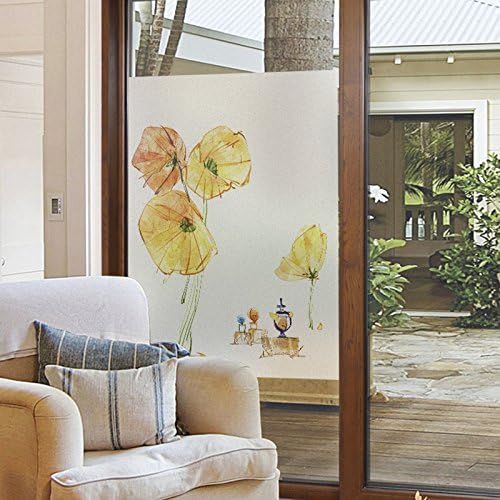 YINGLI YL Stained Glass Decorative Window Film, Premium Static Cling No-Glue Stained Glass Decorative Window Film, Vinyl Scrub Privacy Window Film (60X90CM, Hand-Painted Flower)