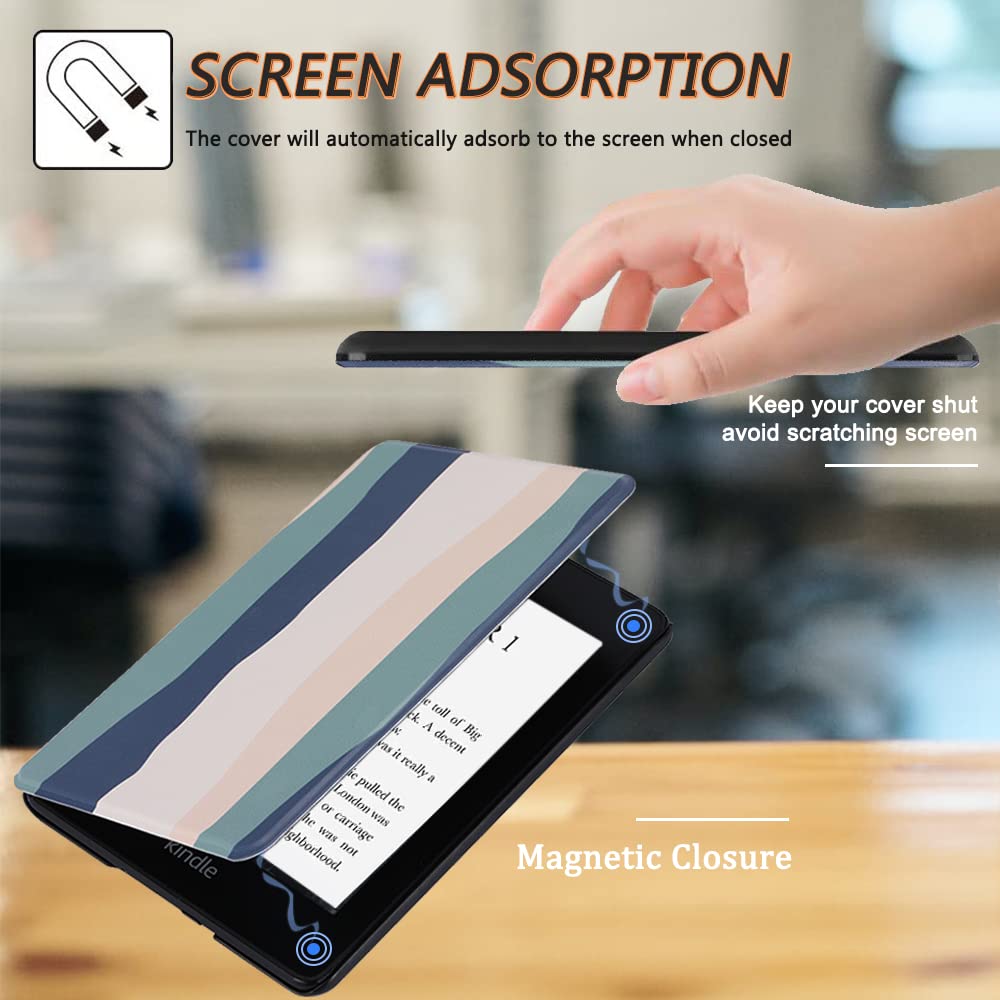 SCSVPN Case for Kindle Paperwhite 11th Generation 6.8'' and Signature Edition 2021 Released - All New Slim Premium Durable PU Leather Cover with Hand Strap, Auto Sleep/Wake - Colorful Blue