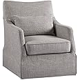 Martha Stewart London Swivel Chair - Solid Wood & Plywood, Skirted Metal Base Accent Armchair, Lumbar Pillow -Modern Classic Family Room Sofa Furniture Bedroom Lounge, 28"X31.5"X35.25", Grey