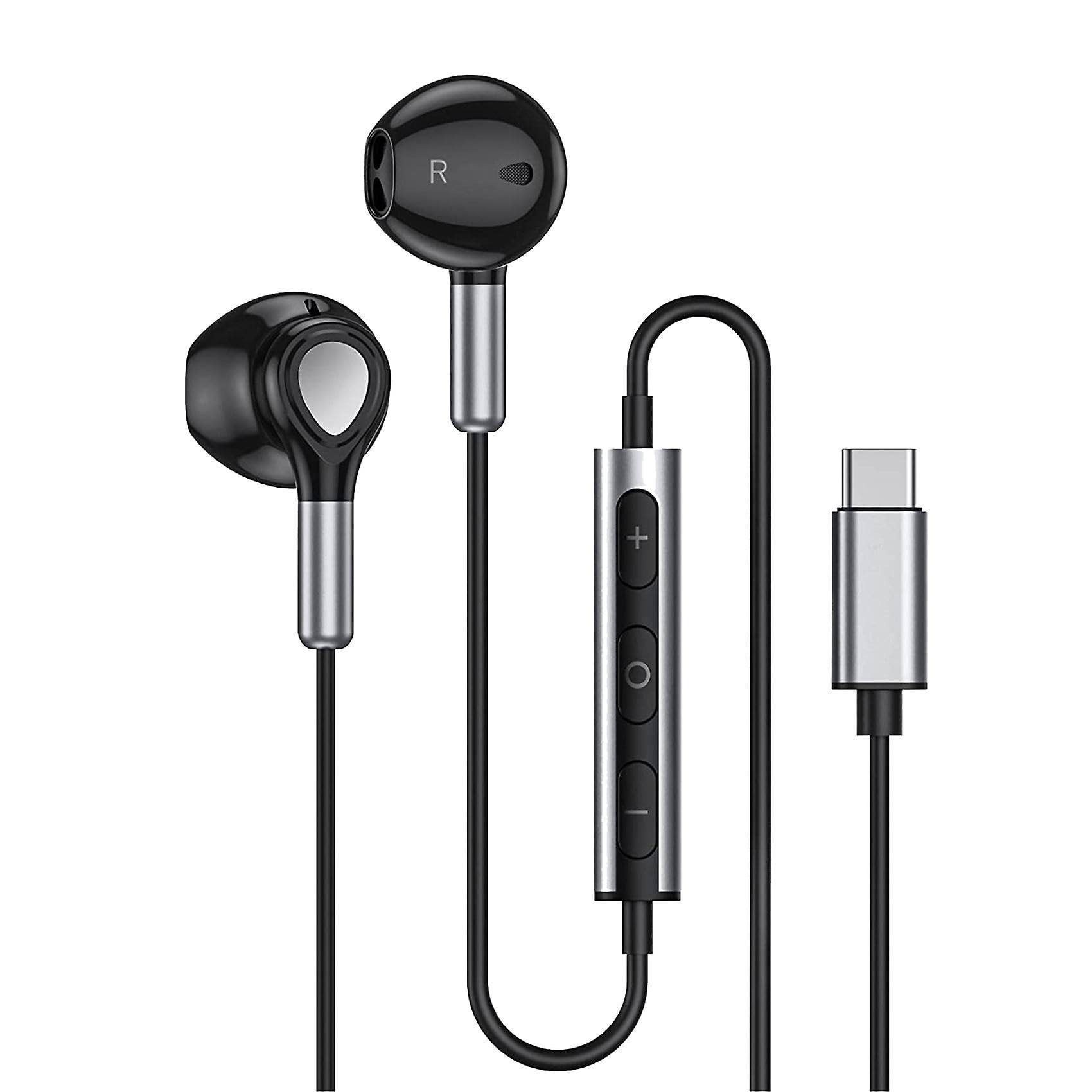 USB C Headphones, Type-C Earphones in-Ear Wired Headphone with Mic And Volume Control, HiFi Stereo Noise Cancelling Earbuds compatible with i-phone15 pro max Sam-sung S24/S23 and More (BLACK)