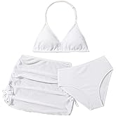 SHENHE Girl's 3 Piece Swimsuits with Cover Up Skirt Halter Triangle Bathing Suits Bikini Set