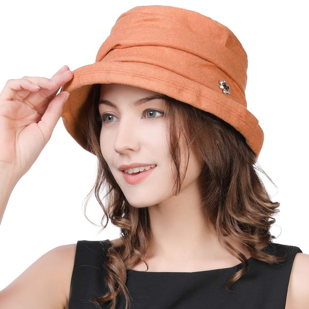 Comhats Winter Cloche Bucket Hat for Women Wool Elegant Dress 1920s Vintage Fedora
