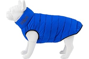 HUGO & HUDSON Reversible Dog Coat Puffer Jacket Warm Winter Padded Dog Vest, Blue & Navy, L65