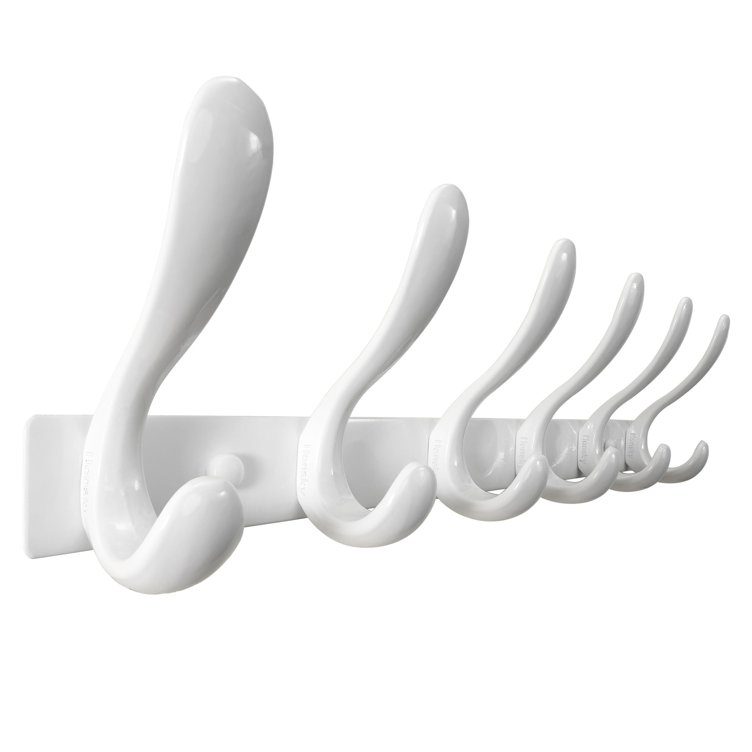 HONSKY Wall Mouted Coat Hooks- Stylish,44cm Metal Coat Rack Wall Mounted,Heavy Duty 6 Hooks Wall Coat Hook for Hanging Coat,Clothes,Hat,Jacket,White