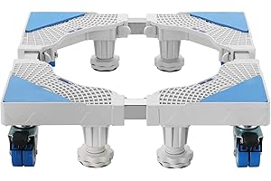 MAOPINER Multi-functional Washing Machine Stand Adjustable Base Mobile Roller with 4×2 Locking Rubber Swivel Wheels and 4 Strong Feet for Washing Machine, Dryer and Refrigerator 8 Wheels (White)