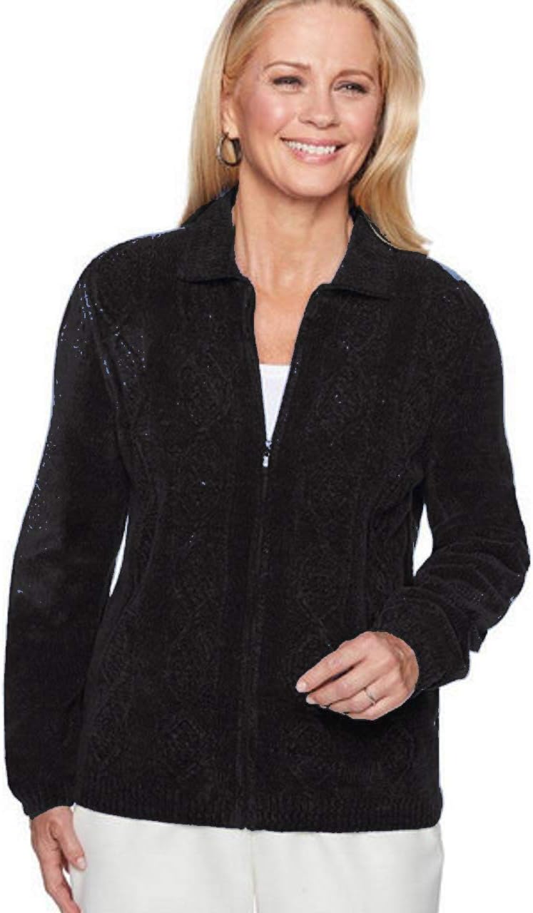Alfred Dunner Women's Fall Classics 2018 Diamond Texture Zip-Up Chenille Cardigan