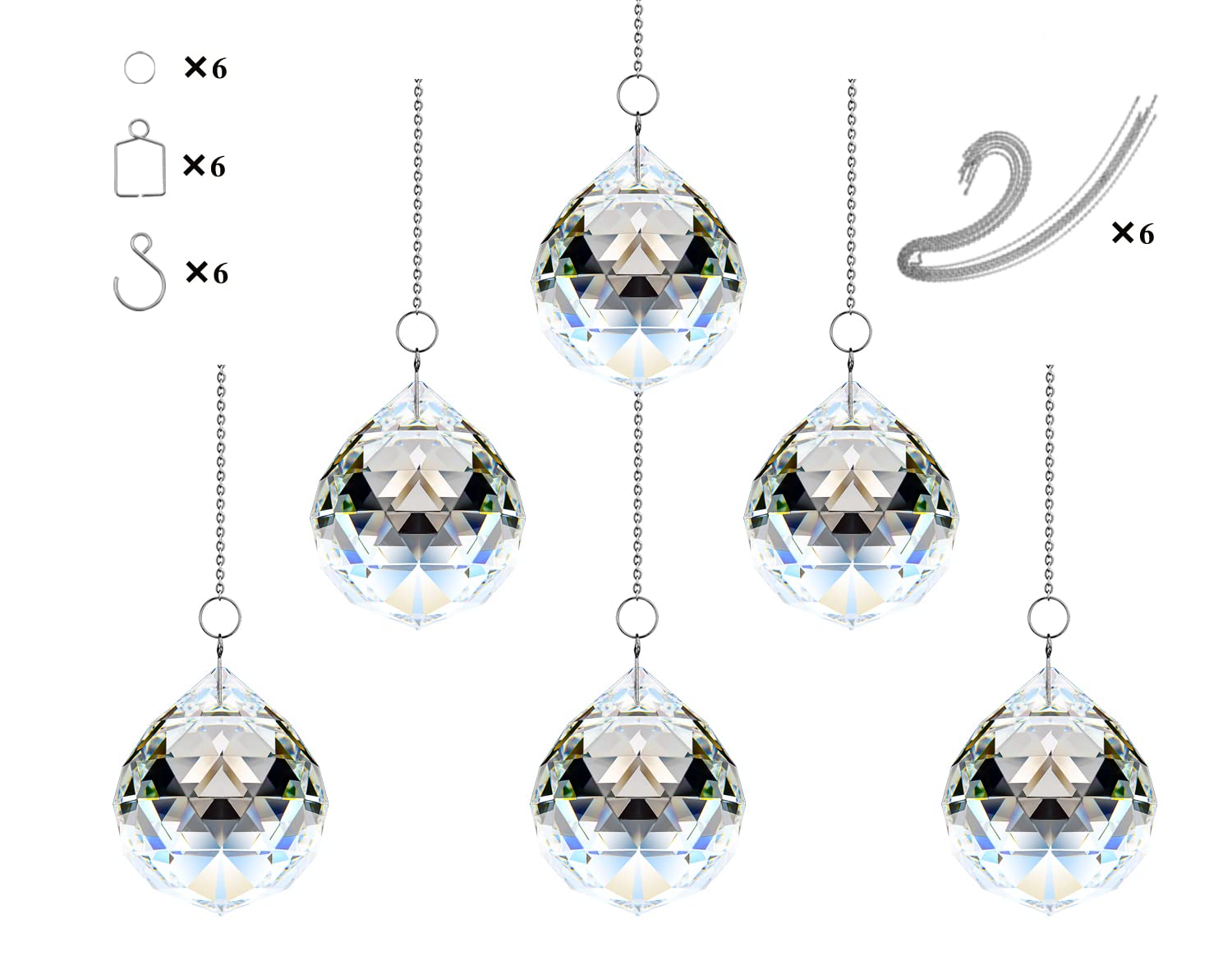 ADWIKOSO Crystal Ball Prism Pendant Glass Chandelier Hanging Pendant Feng Shui Suncatcher Wedding Home Window Décor (30mm-6pack)