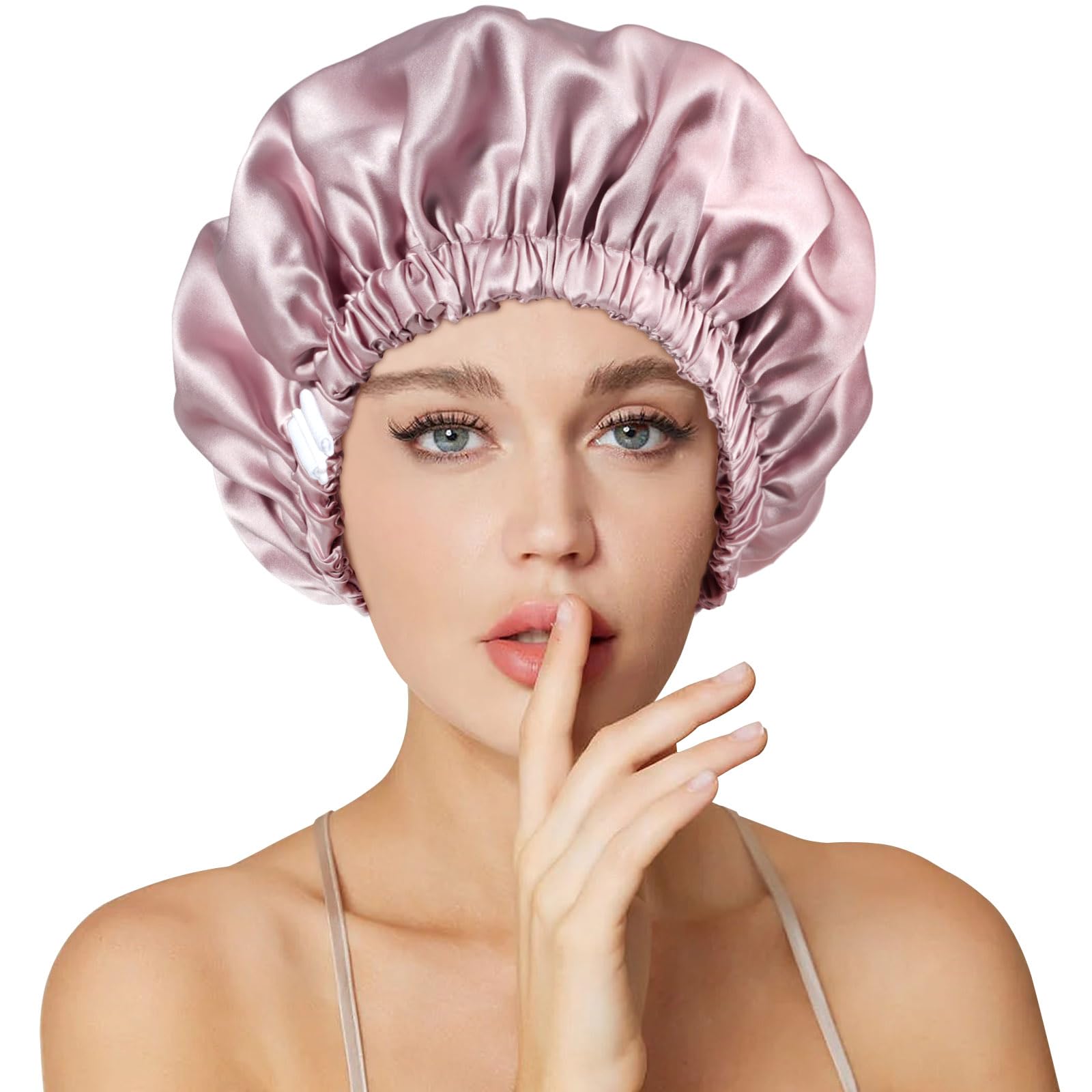 Necole 22 Momme 100% Mulberry Double Silk Bonnet for Sleeping Women Double Layer Lined Stay On Head for Hair Care with Adjustable Elastic Band Non-Slip Silk Turban Curly Hair Silk Hair Cap Dusty Pink