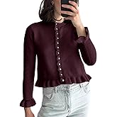 Wyeysyt Womens Cropped Cardigan Sweaters Ruffle Crewneck Button Down Cardigans 2026