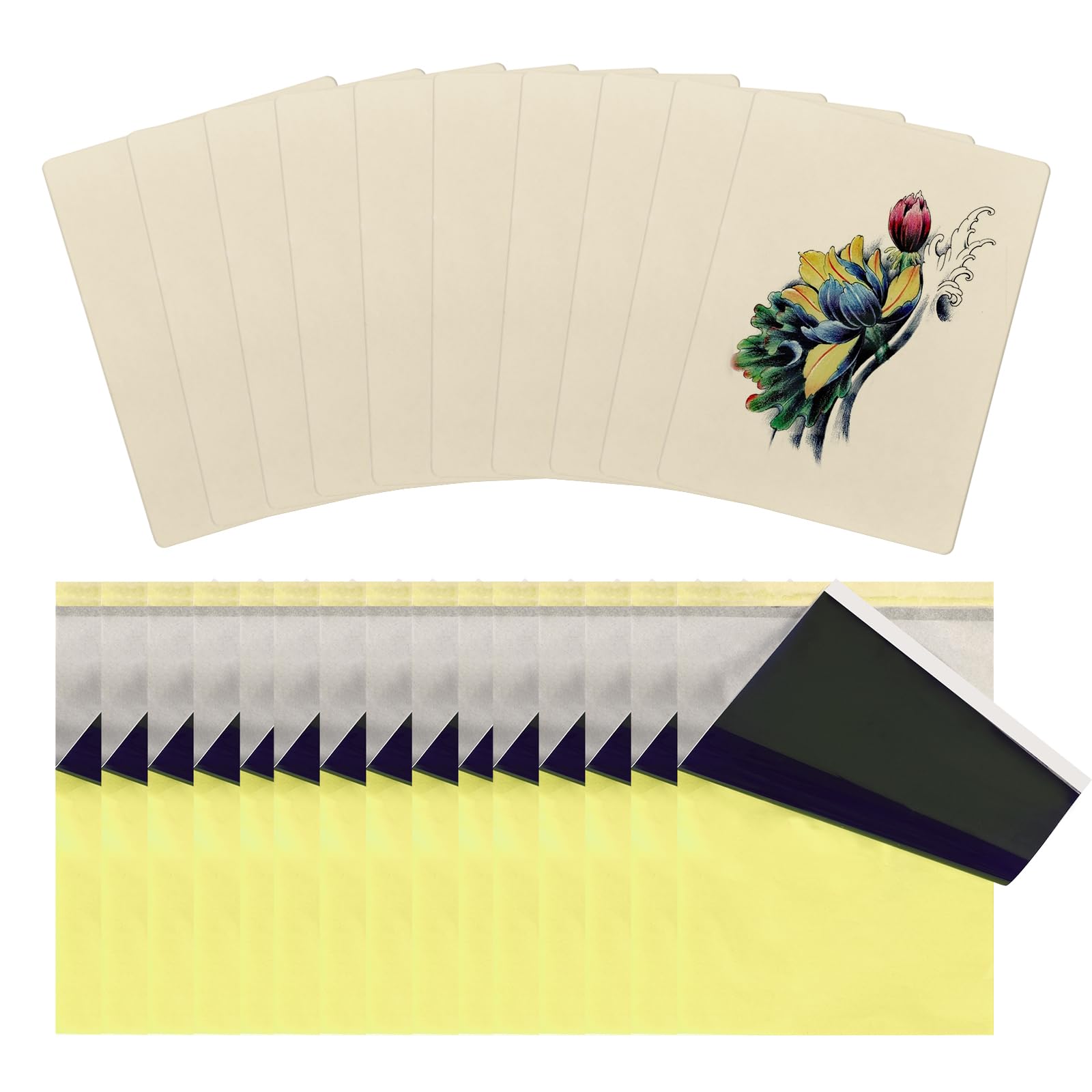 BAMTTOO 10pcs Blank Tattoo Skin Practice Double Sides Tattoo Practice Skin kit Silicone Pads Tattooing Microblading Practice Skin with 15pcs Transfer Paper (10S Skin+15 Paper)