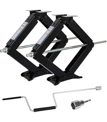 MaxxHaul 50971 RV Stabilizer Scissor Jacks (Set Of 2) - 5000lb Capacity Each, 4" To 24" Height, With Crank Handle