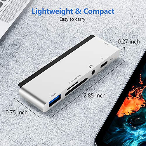 USB C Hub for iPad Pro 2018, USB Type-C to 4K HDMI Adapter w/USB 3.0, SD/TF Card Reader, 3.5mm Headphone Jack, PD Charging (Silver) - Thumbnail 4