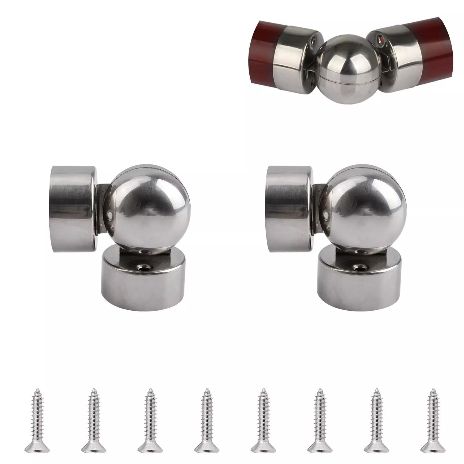 2 Pcs Handrail Connectors, Stainless Steel 60mm Handrail Pipe Joint Accessories with Screws